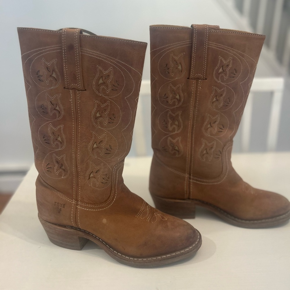 Frye Tan Leather Heeled Boots